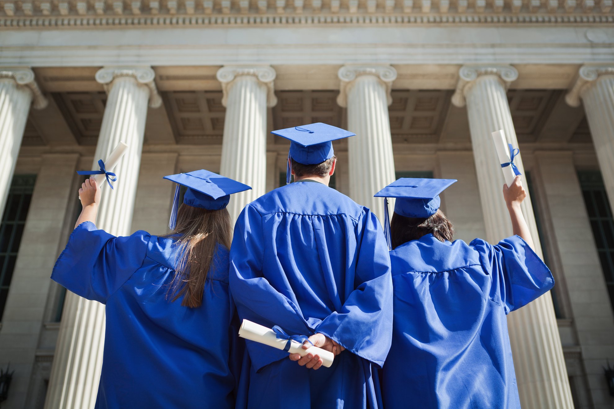 High School Student Graduates Reaching for University Higher Education